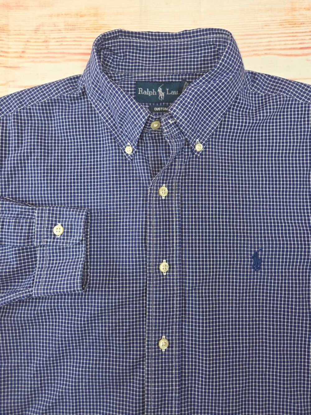 Ralph Lauren Mens Custom Fit Button-Down Shirt Size Medium Blue Check